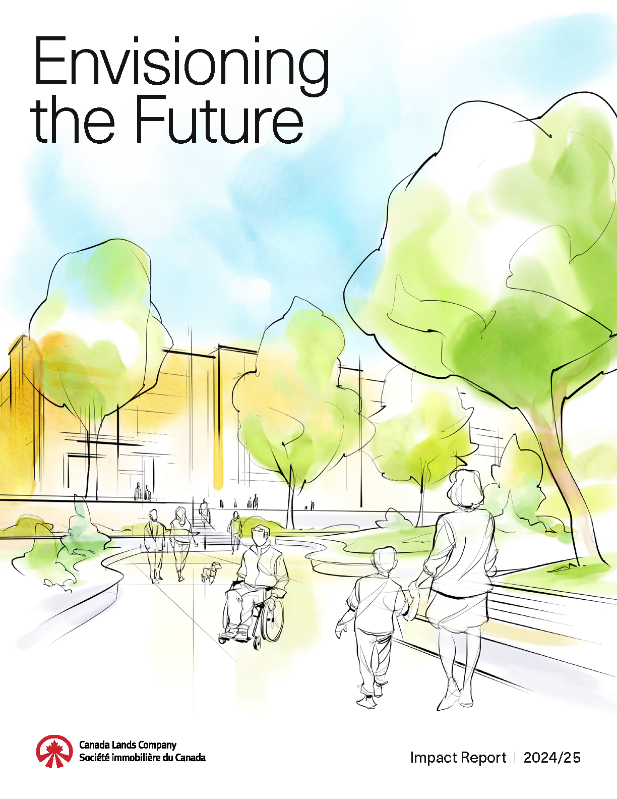 Impact Report cover page showing illustration of people walking with trees in background